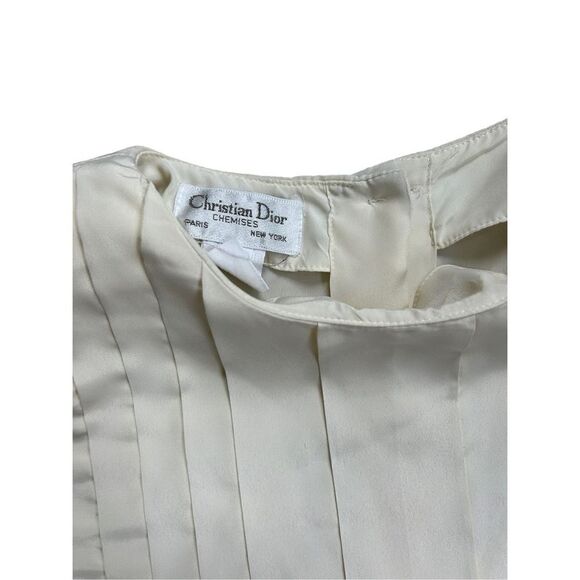Christian Dior Vintage Chemises Long Sleeve Pleated Blouse Women's Cream Size 10 - Picture 3 of 10